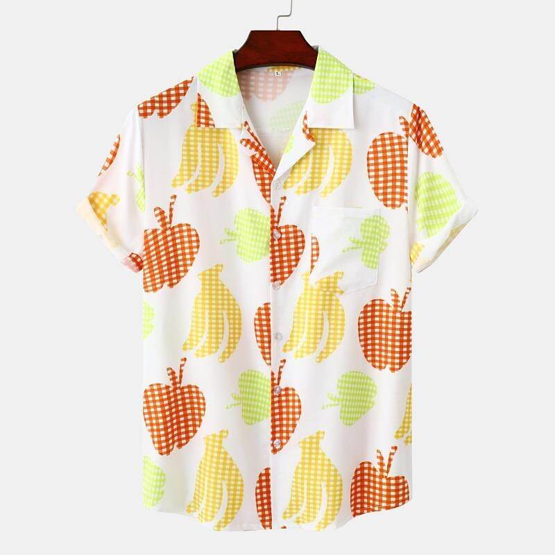 Men's Fruit Print Hawaiian Shirts Short Sleeve Button Down Beach Shirts