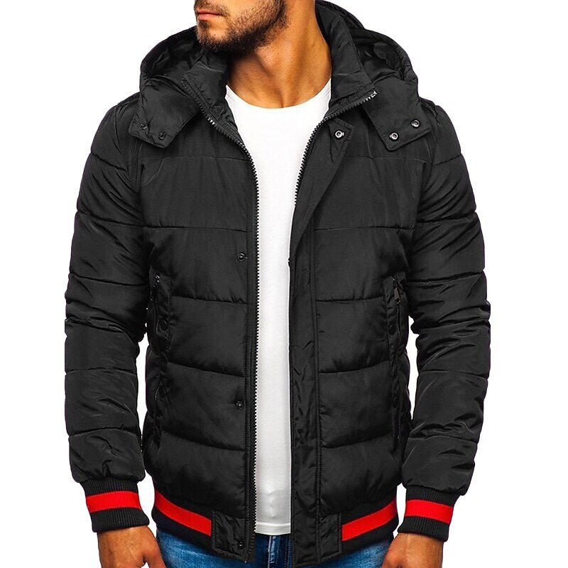 Men's Solid Color Outdoor Windproof Hooded Puffer Jacket