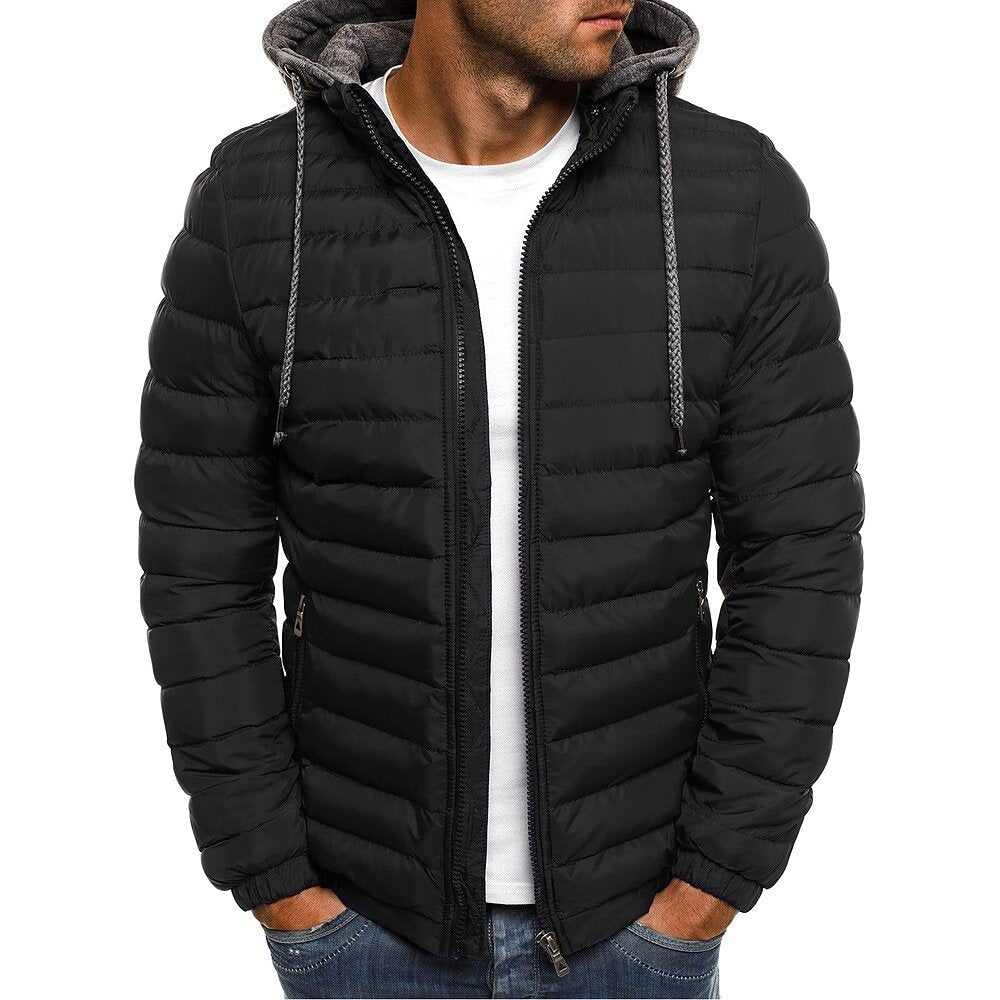 Men's Solid Color Quilted Hooded Lightweight Puffer Jacket