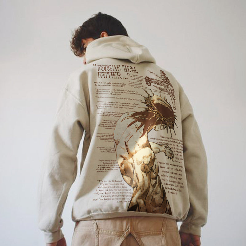 100% CottonTM️ Forgive Them,Father Bible Verses Print Long Sleeve Hoodie