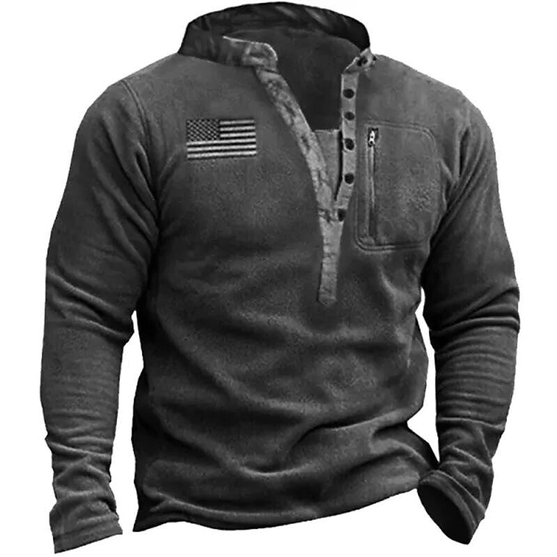 Men's Henry Button-Up Fleece Thermal Tactical Sweatshirt