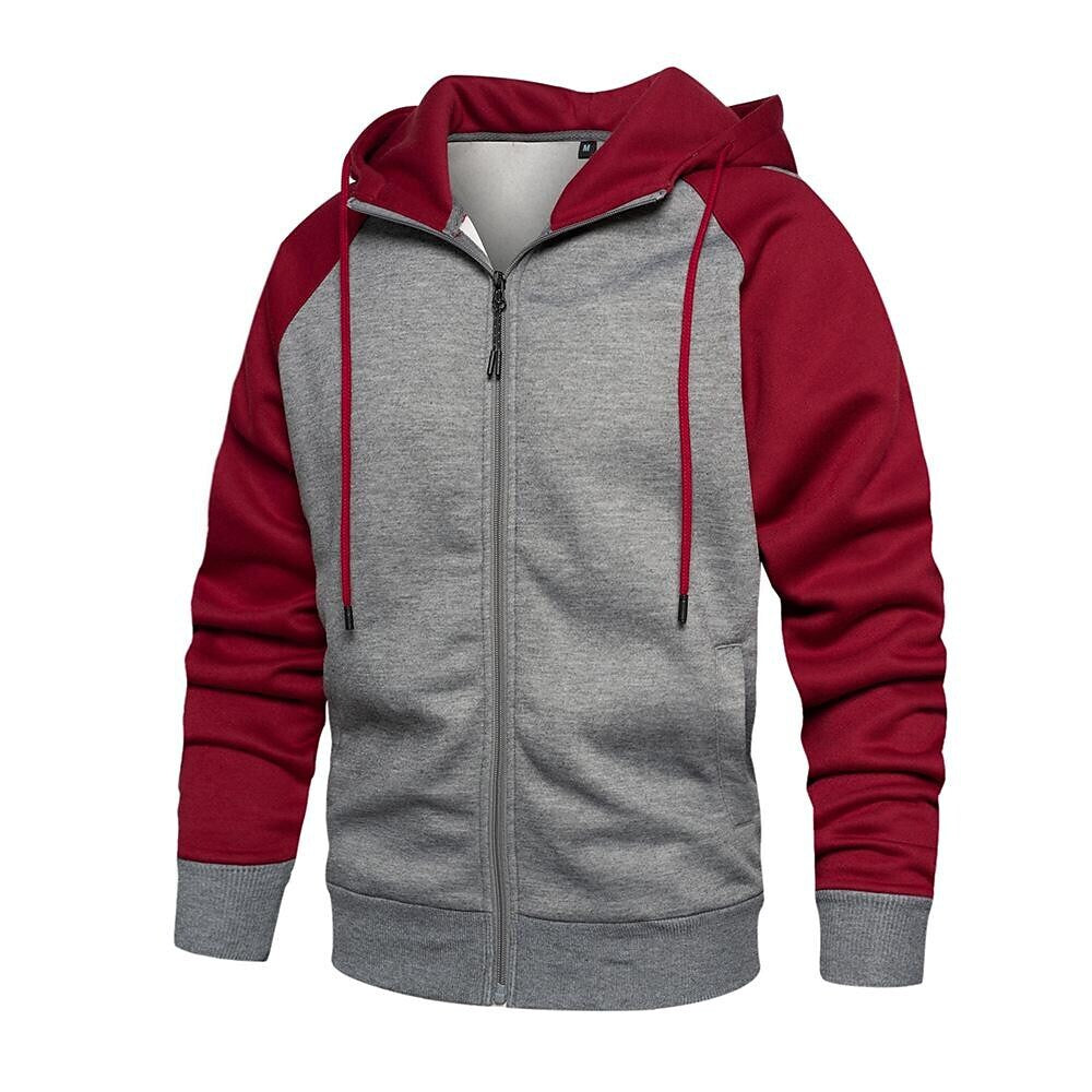 Men's Contrast Color Zip-up Raglan Sleeves Hoodies Sweatshirts