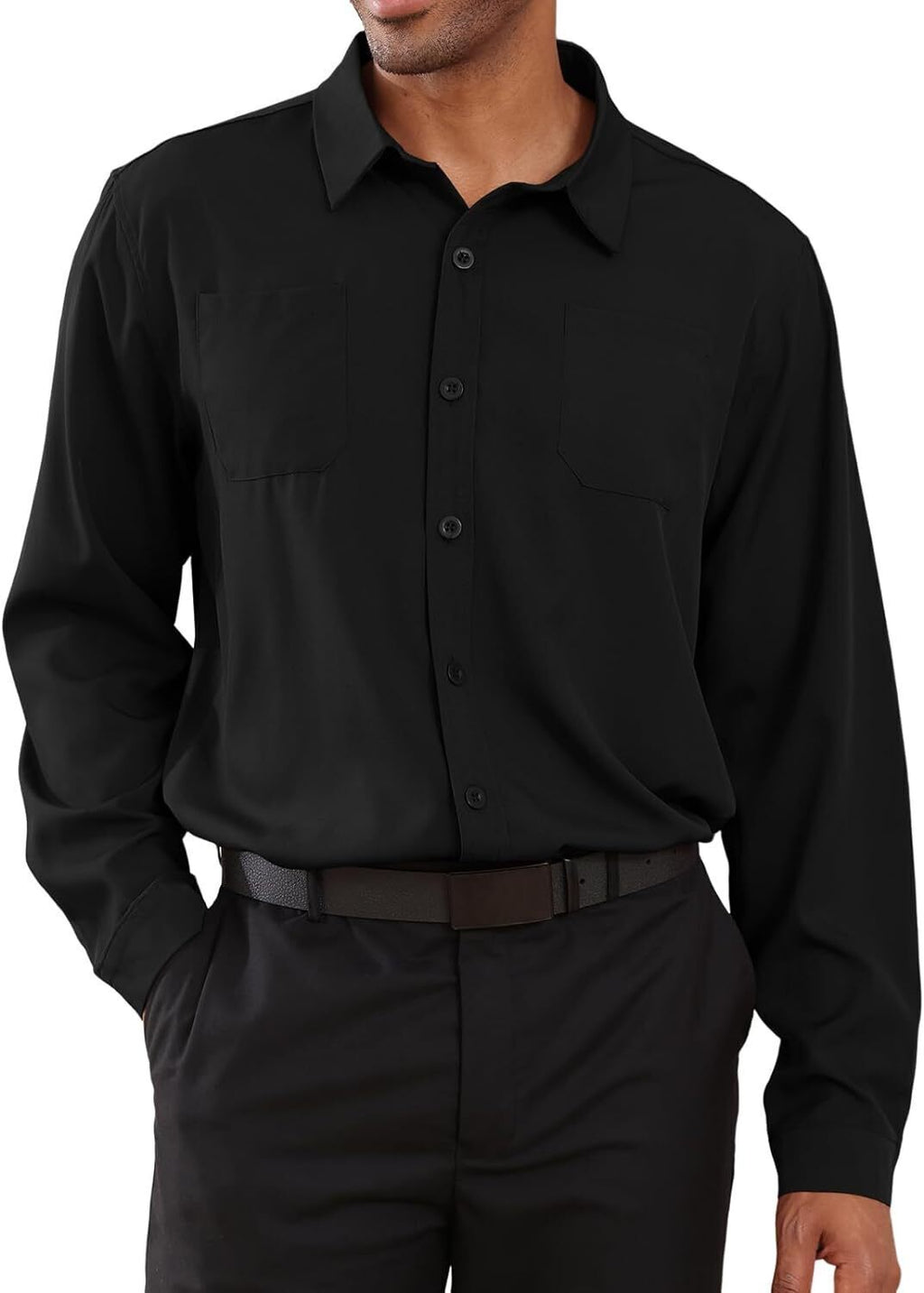 8-park Mens Fashion Dress Shirts Solid Color Long Sleeve Regular Fit Casual Button Down Shirts with Two Chest Pockets