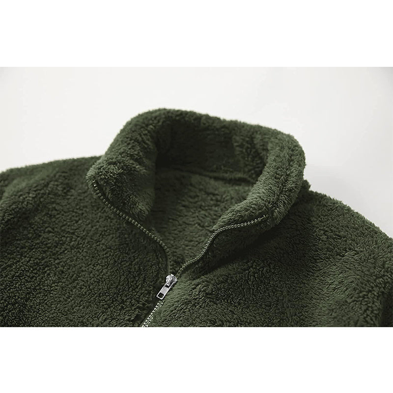 Men's Stand Collar Solid Color Fleece Zip-Up Sweatshirt