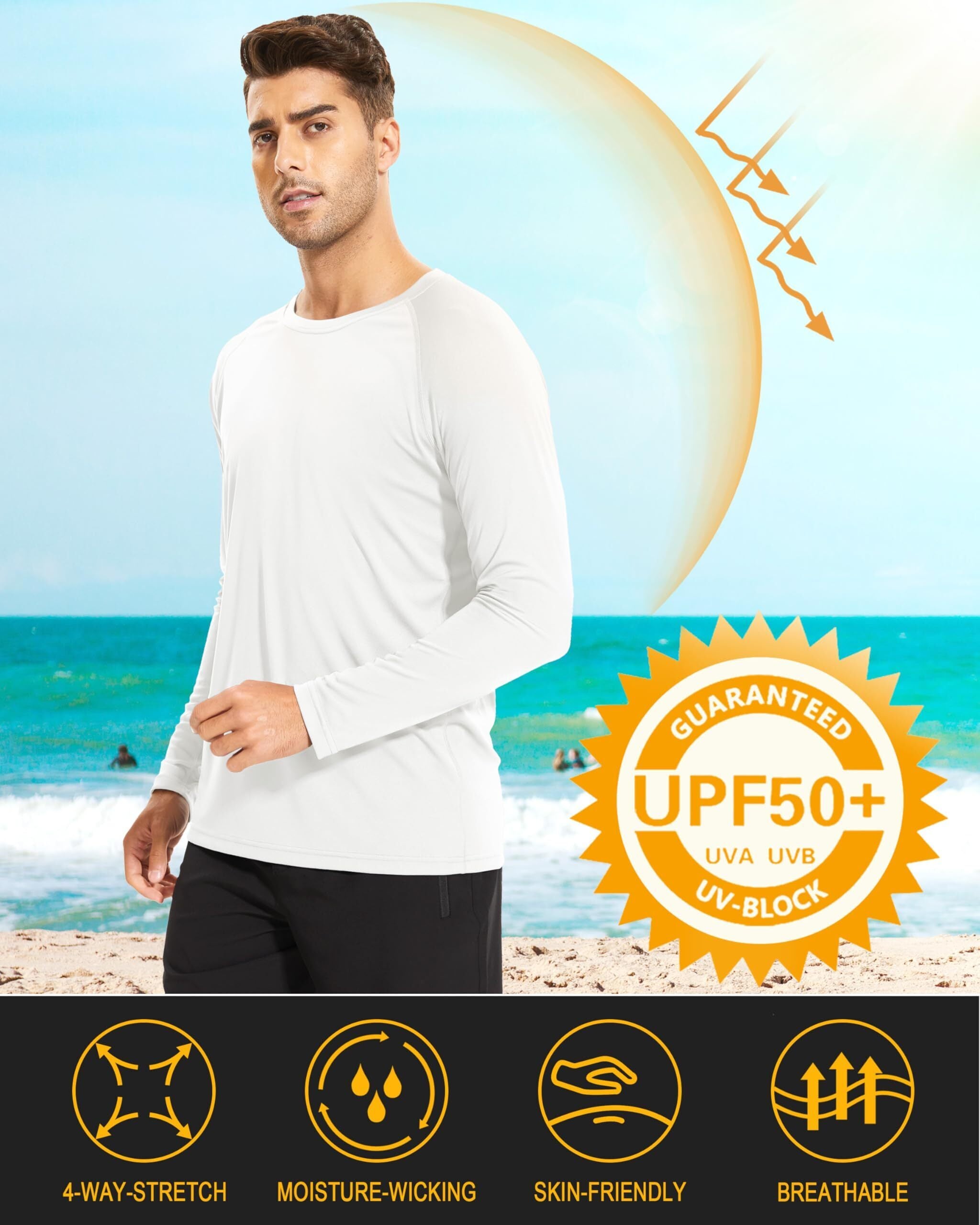 Men's Long Sleeve Shirts UPF 50+ UV Sun Protection Athletic Shirts for Hiking Running Workout Rash Guard