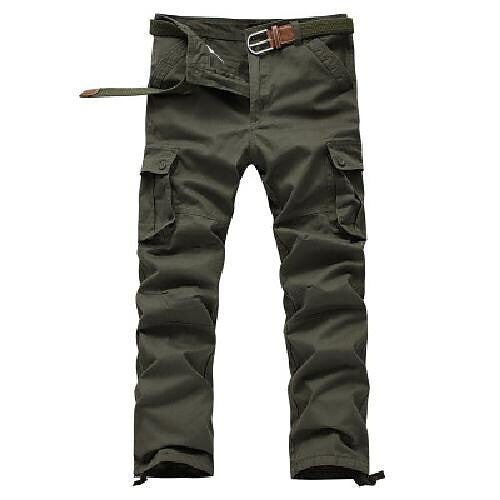 Men's Outdoor Vintage Multi Pocket Six Pockets Or Eight Pockets  Solid Color Cargo Pants (Belt Not Included)
