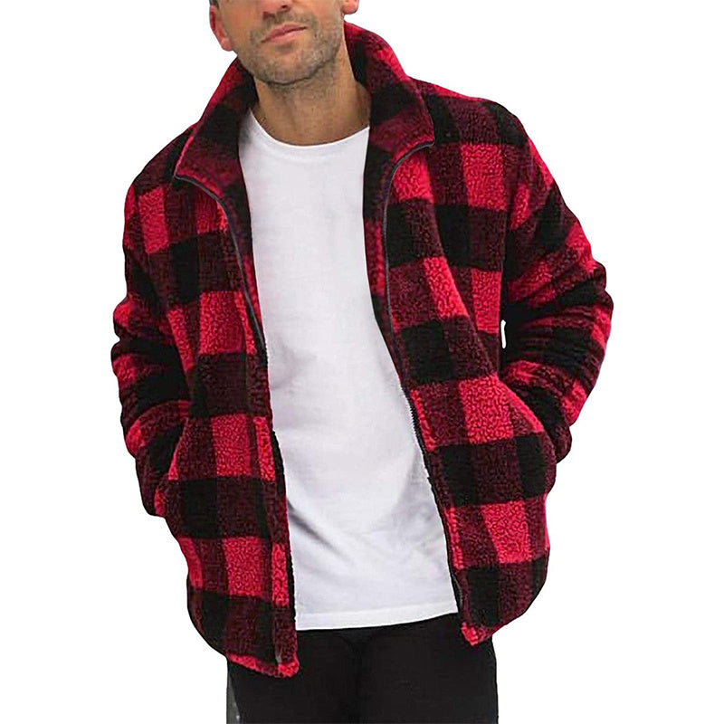 Men's Stand Collar Solid Color Fleece Zip-Up Sweatshirt