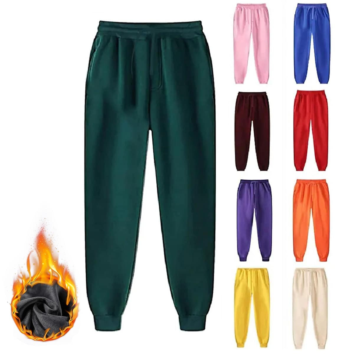 Men's Drawstring Elastic Waist Solid Color Side Pockets Brushed Sweatpants