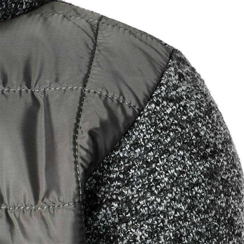 Men's Fleece Padded Patchwork Zipper Hooded Cardigan