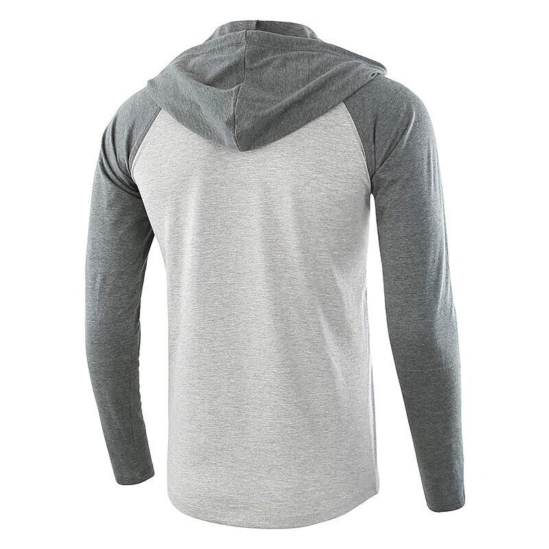 Men's Color Block Raglan Sleeves Drawstring Hoodie T-shirt