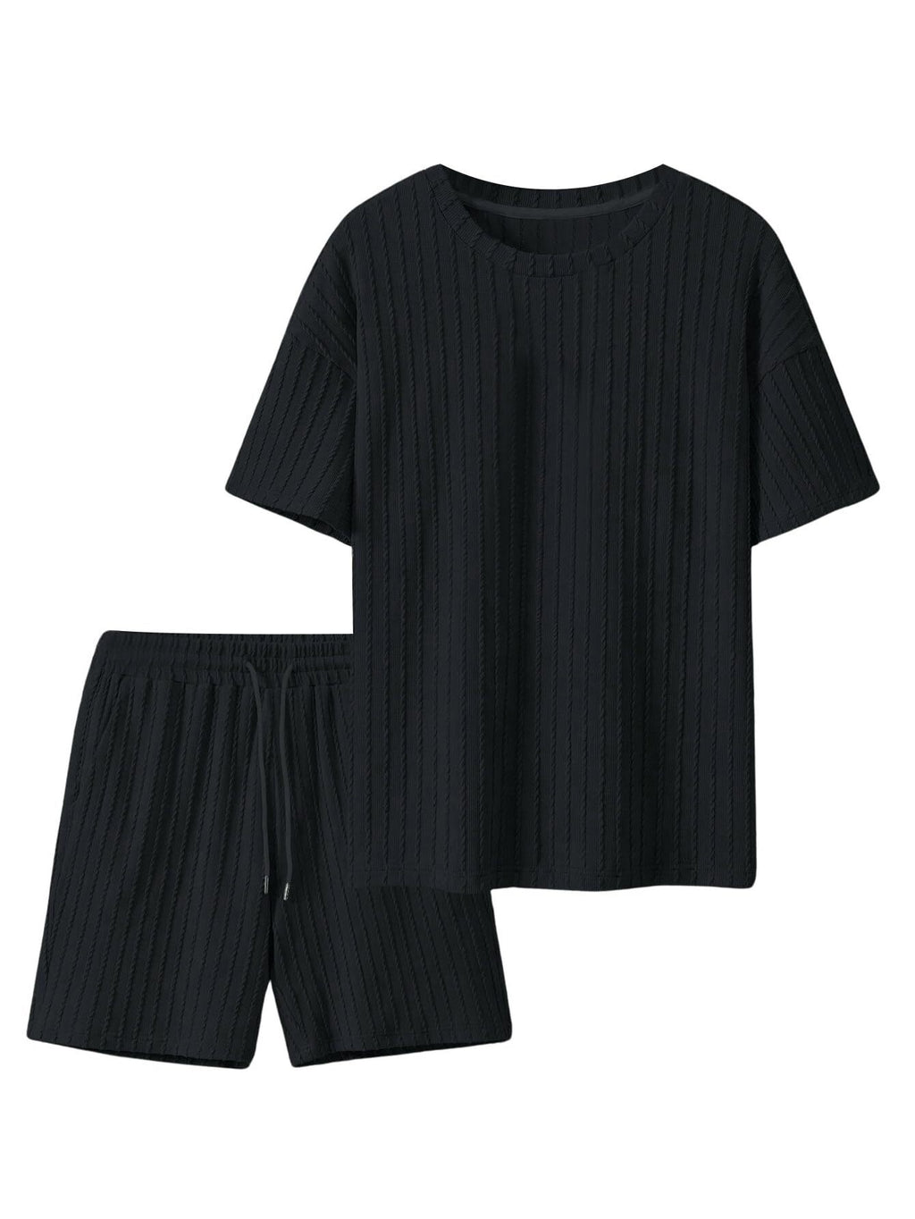 Men's Casual Textured Printed Short Sleeve Tee & Drawstring Waist Shorts Set
