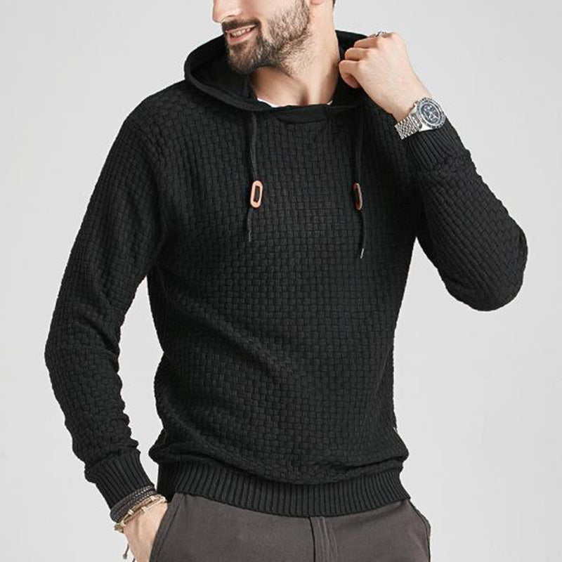Men's Pullover Jacquard Check Pattern Hooded Sweater Basic Vintage Style