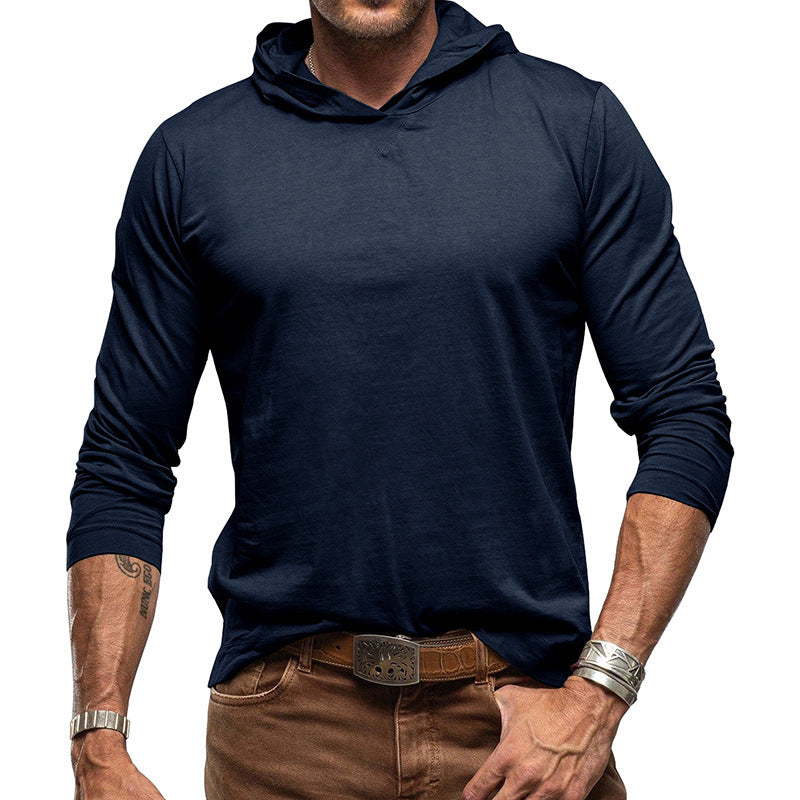 Men's Cotton Solid Color Long Sleeve Pullover Hoodie