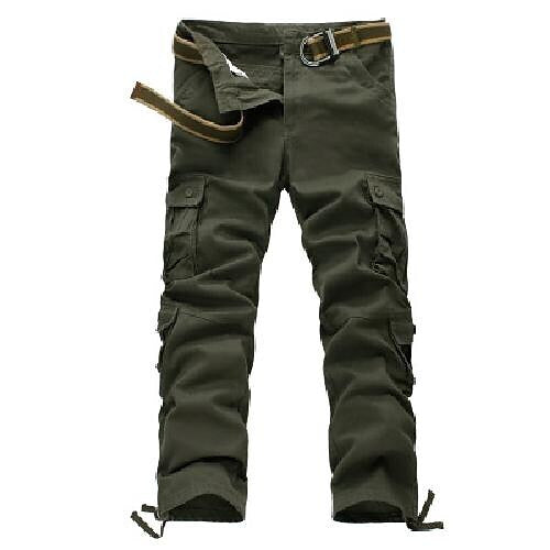 Men's Outdoor Vintage Multi Pocket Six Pockets Or Eight Pockets  Solid Color Cargo Pants (Belt Not Included)