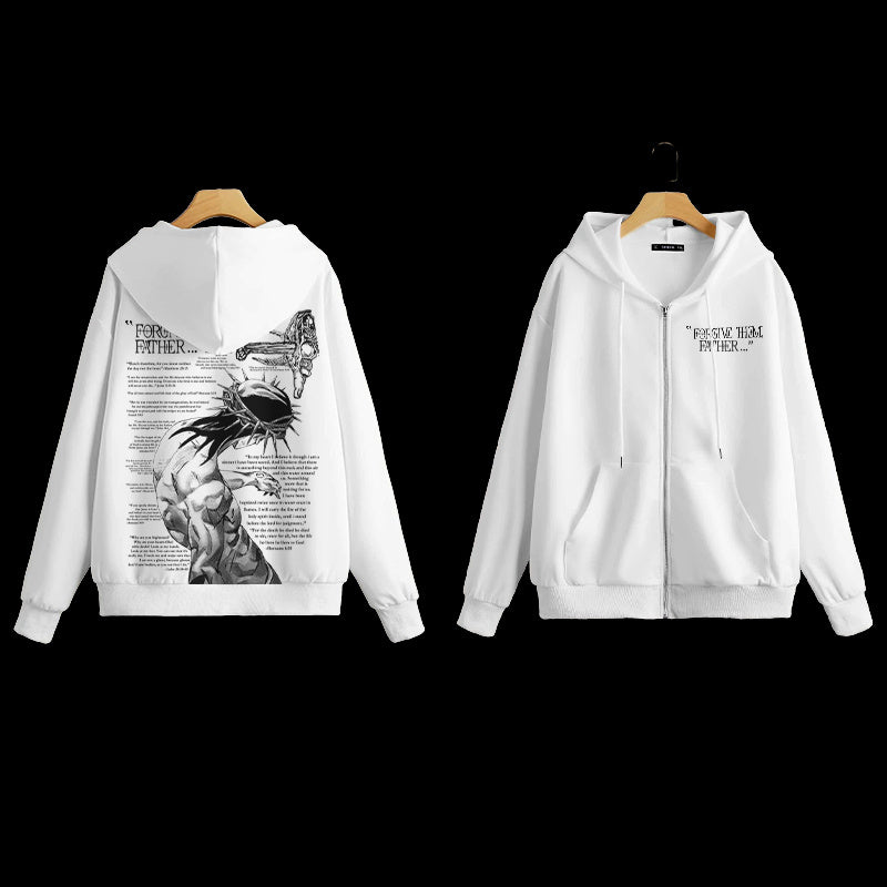 100% Cotton Forgive Them,Father Bible Verses Printed Zip Hoodie