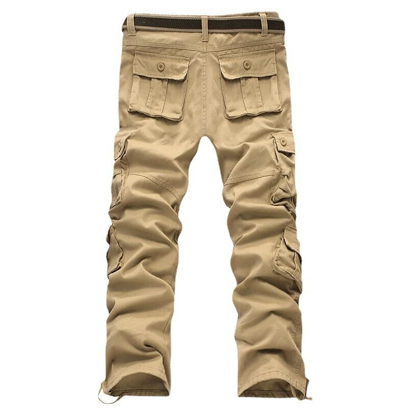 Men's Outdoor Vintage Multi Pocket Six Pockets Or Eight Pockets  Solid Color Cargo Pants (Belt Not Included)