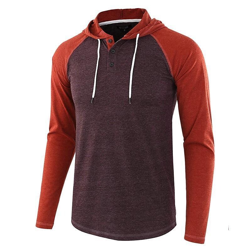 Men's Color Block Raglan Sleeves Drawstring Hoodie T-shirt