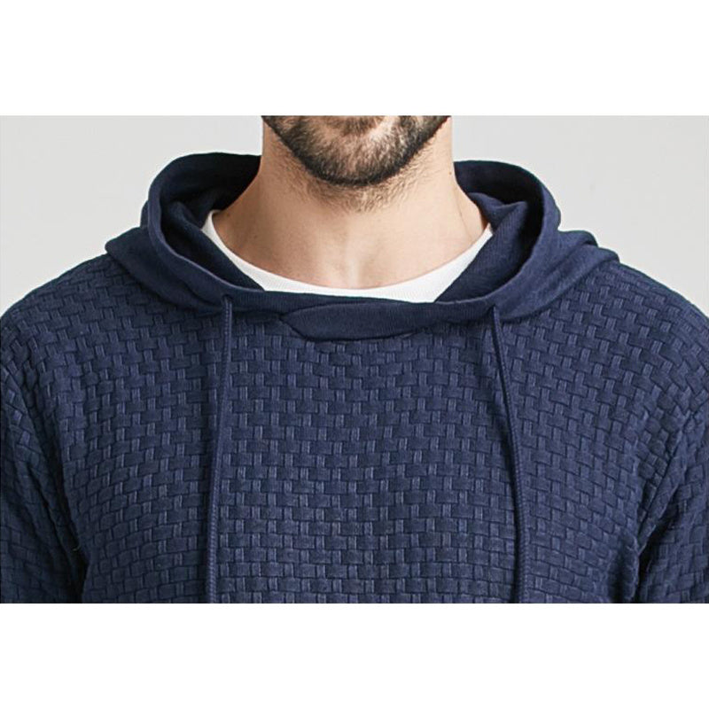 Men's Pullover Jacquard Check Pattern Hooded Sweater Basic Vintage Style
