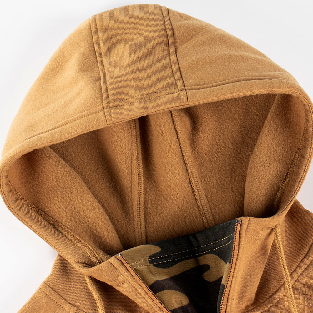 Men's Trendy Brushed V-Zip Camouflage Patchwork Pullover Hooded Sweatershirt