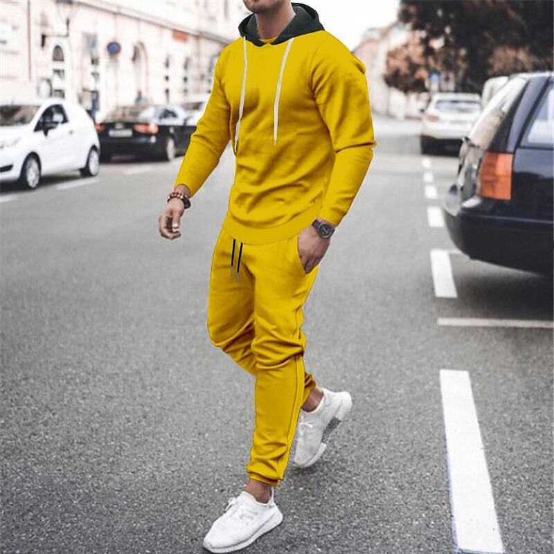 Men's Contrast Hoodied Trendy Pullover Tracksuit