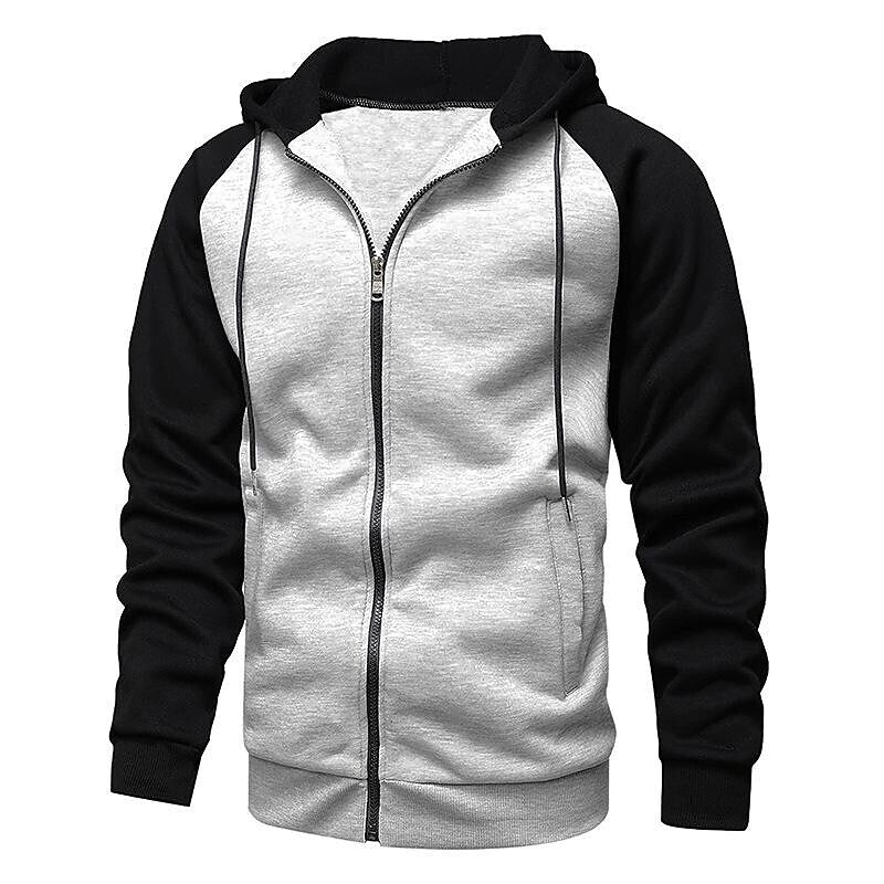 Men's Contrast Color Zip-up Hooded Fleece Cardigan Sweatshirt