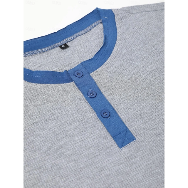 Men's Henley Shirt Waffle Knit Tee