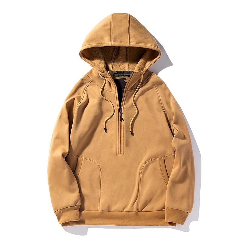 Men's Trendy Brushed V-Zip Camouflage Patchwork Pullover Hooded Sweatershirt