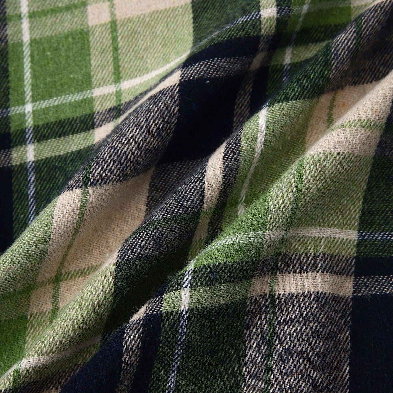 Men's Long Sleeve Flannel Brushed Check Hooded Casual Shirt Green Khaki