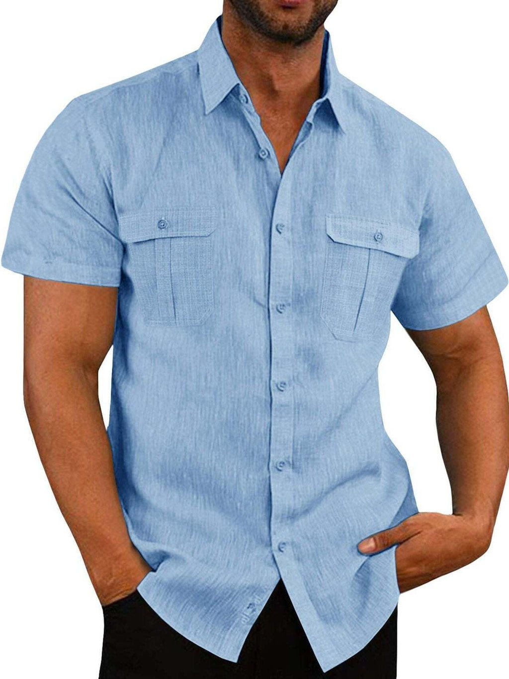 7-Pack Men's Shirts Double Pocket Cotton Linen Short Sleeve Shirts Casual Vacation Shirts💖Buy two packs for free shipping💖