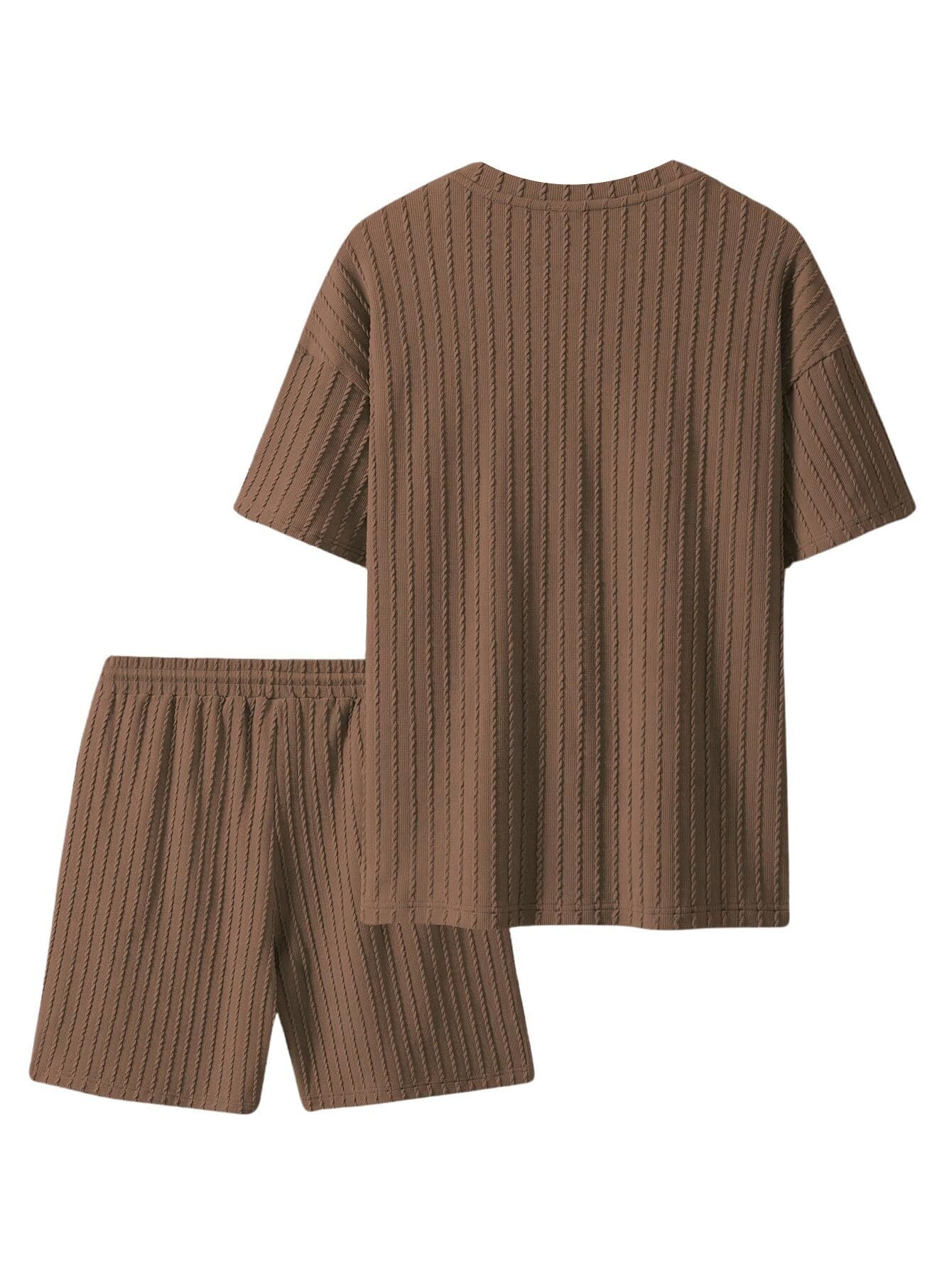 Men's Casual Textured Printed Short Sleeve Tee & Drawstring Waist Shorts Set