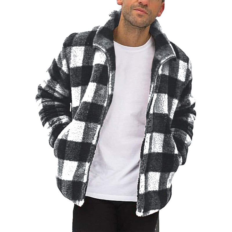 Men's Stand Collar Solid Color Fleece Zip-Up Sweatshirt