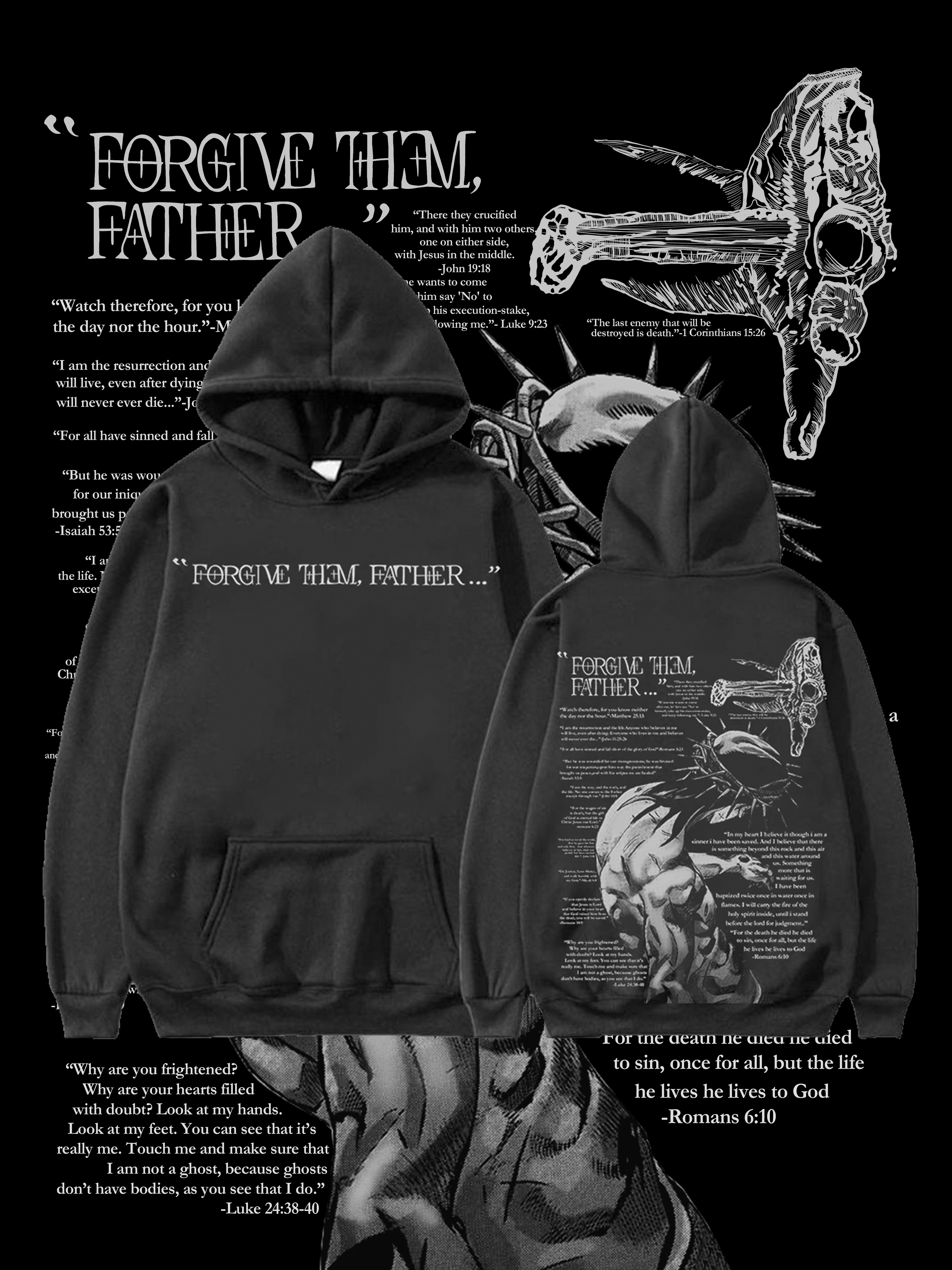 100% CottonTM️ Forgive Them,Father Bible Verses Print Long Sleeve Hoodie