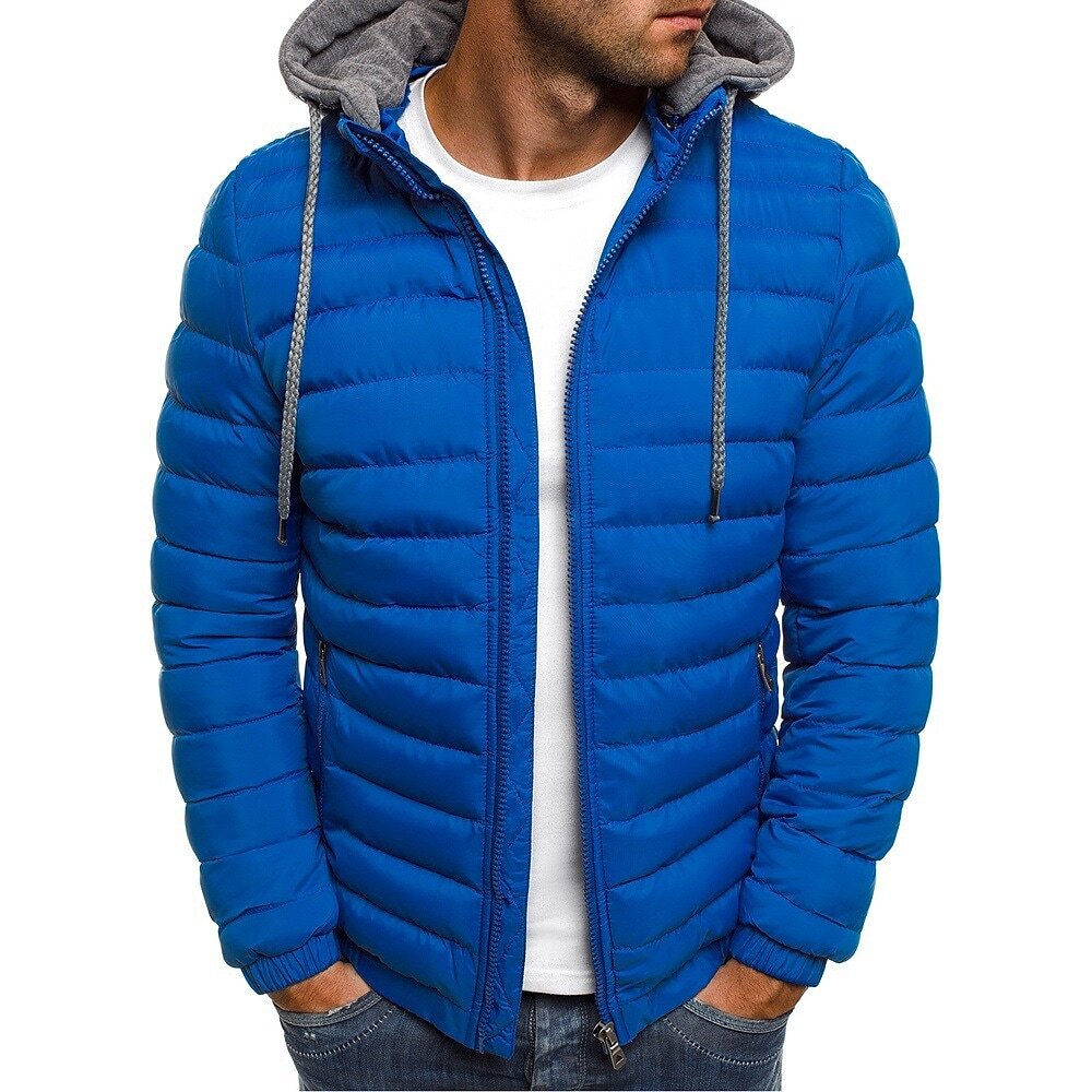 Men's Solid Color Quilted Hooded Lightweight Puffer Jacket