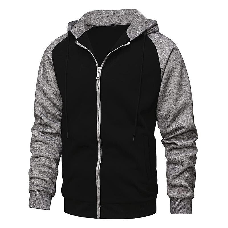 Men's Contrast Color Zip-up Hooded Fleece Cardigan Sweatshirt