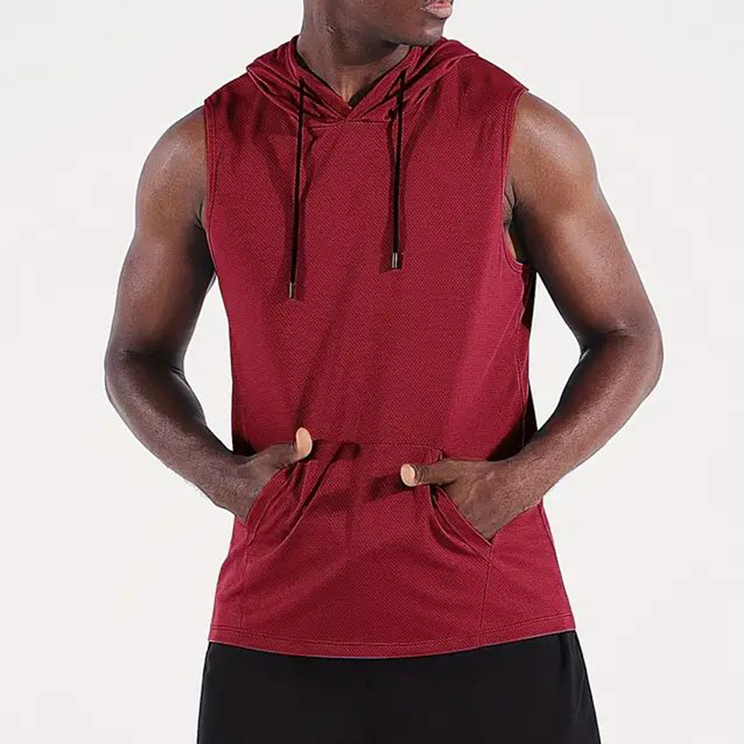 Men's Athletic Quick Dry Drawstring Sleeveless Sweatshirt