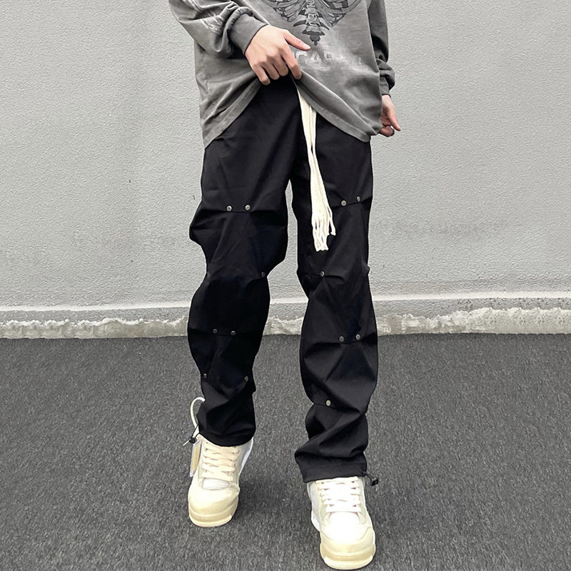 Casual Solid Color Rivet Pleated Pants