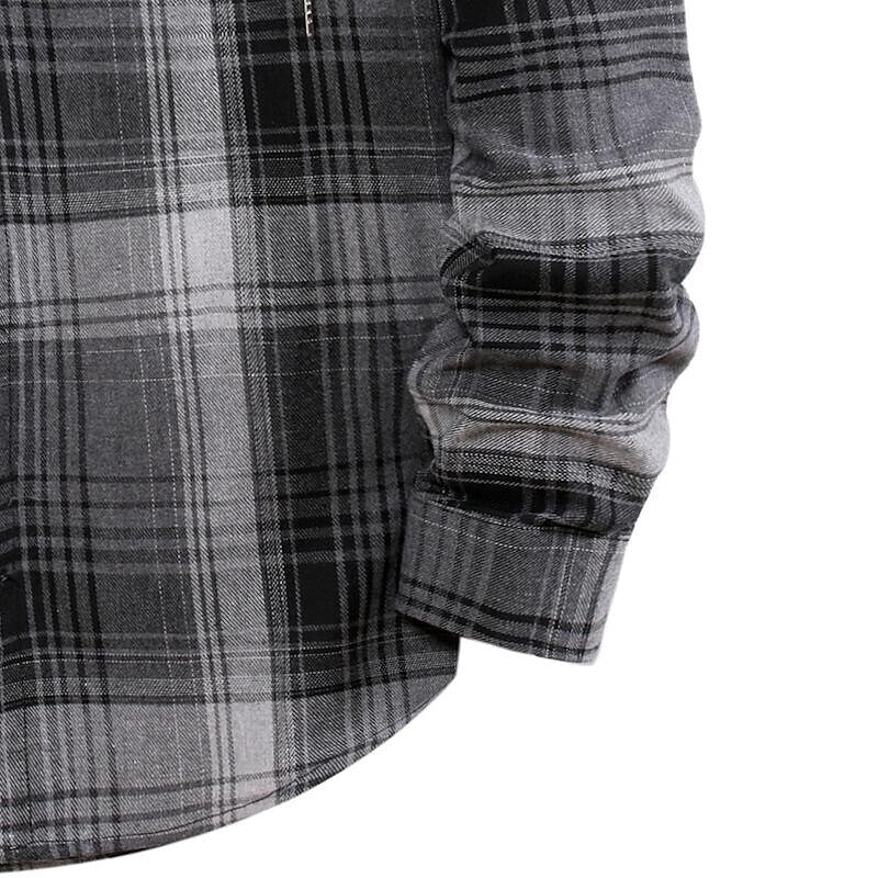 Men's Long Sleeve Check Hooded Casual Shirt Yellow Navy Blue Gray