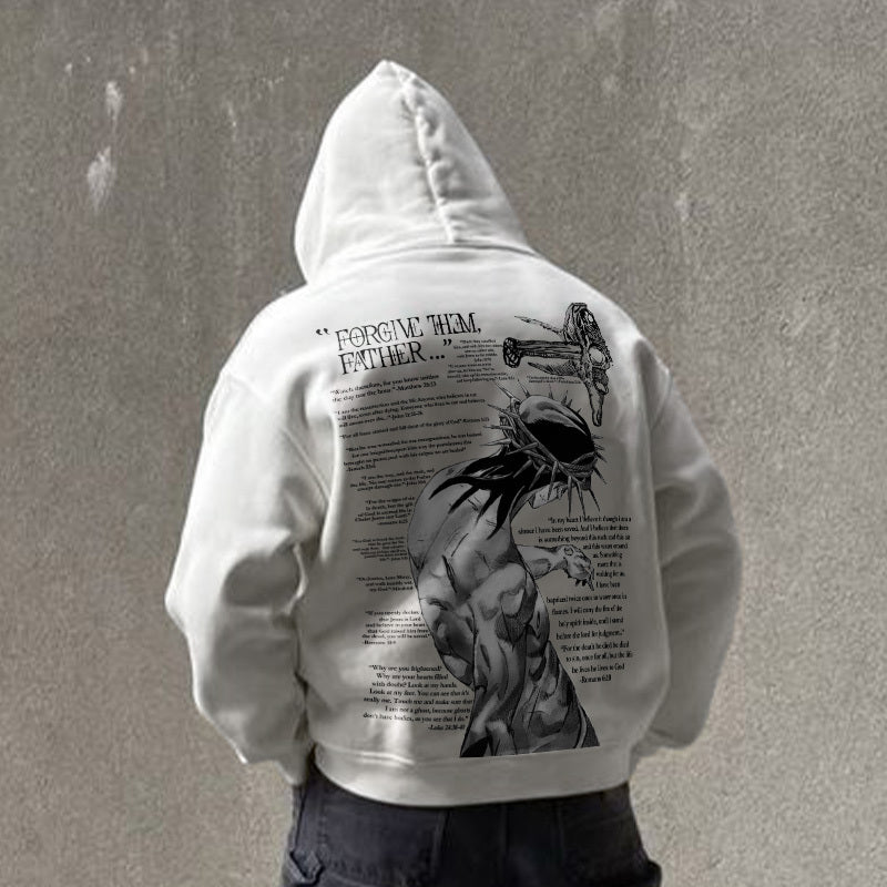 100% Cotton Forgive Them,Father Bible Verses Printed Zip Hoodie