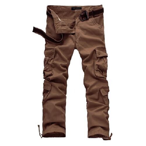 Men's Outdoor Vintage Multi Pocket Six Pockets Or Eight Pockets  Solid Color Cargo Pants (Belt Not Included)