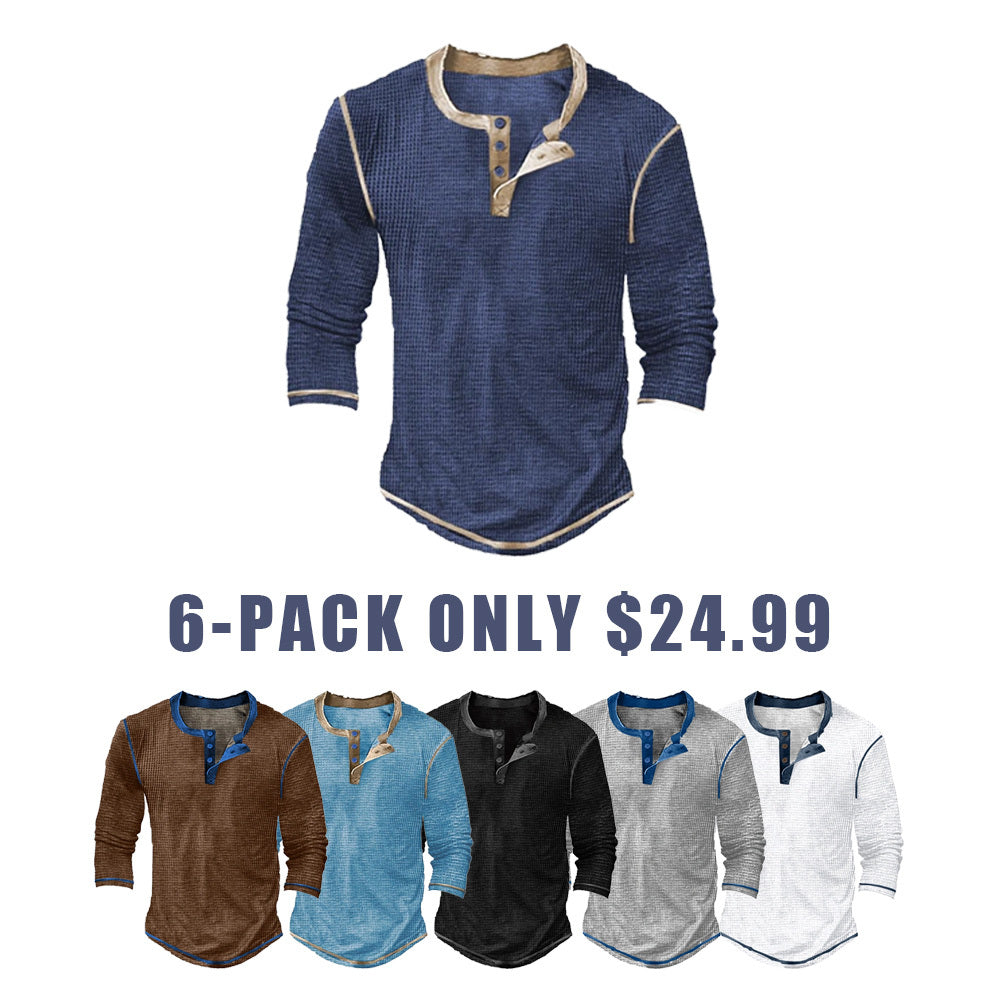 Men's Henley Shirt Waffle Knit Tee
