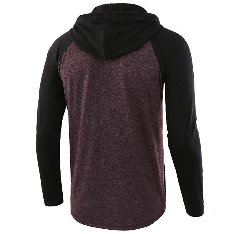 Men's Color Block Raglan Sleeves Drawstring Hoodie T-shirt