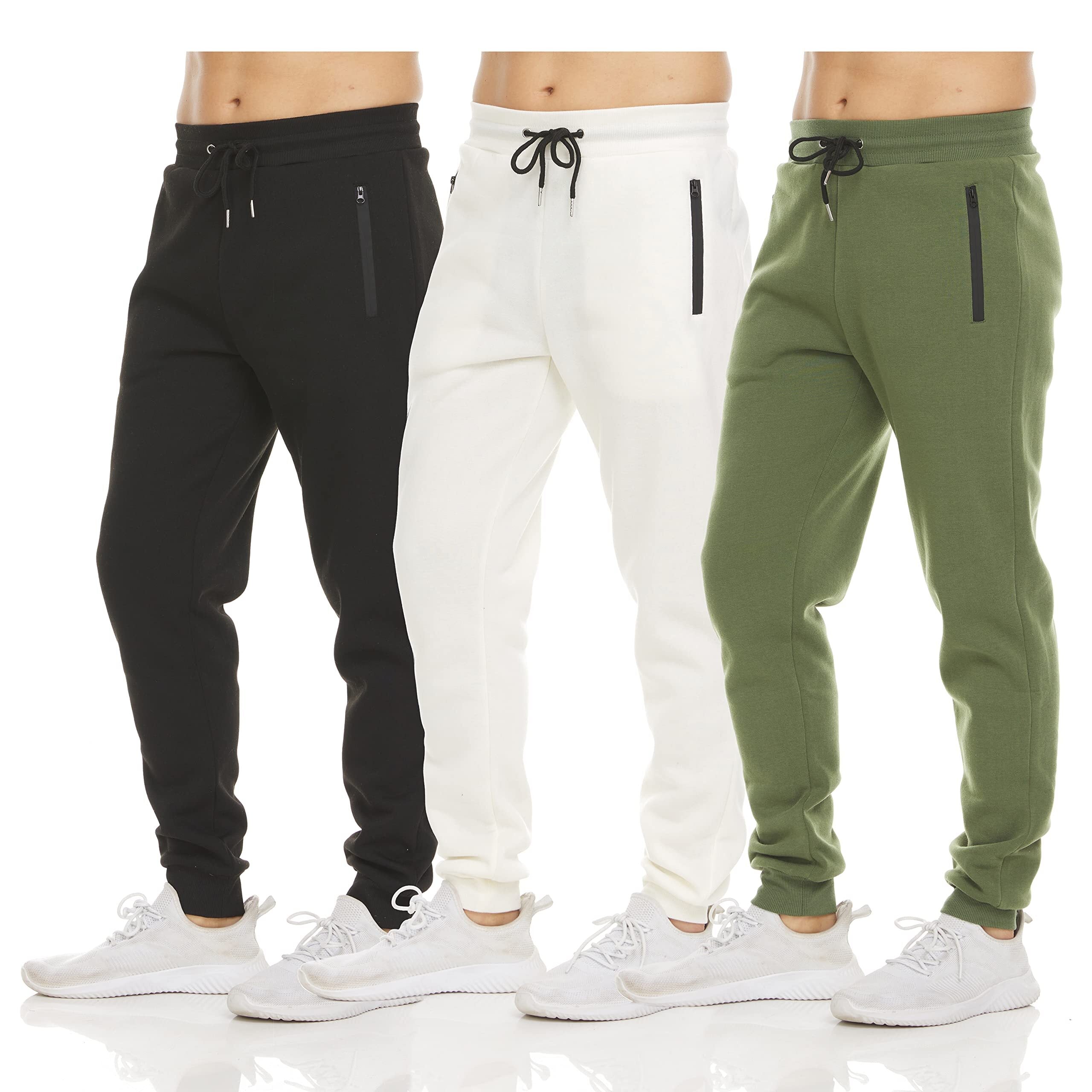Mens 3 Pack Drawstring Fleece Sweatpants with Zipper Pocket