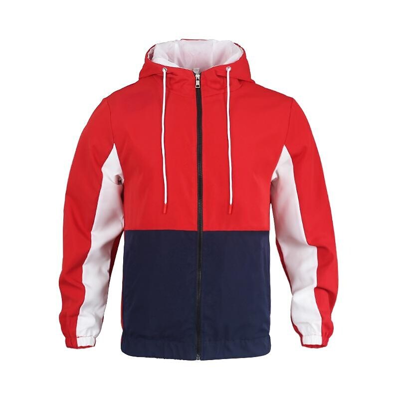 Men's Color Block Drawstring Hooded Track Jacket