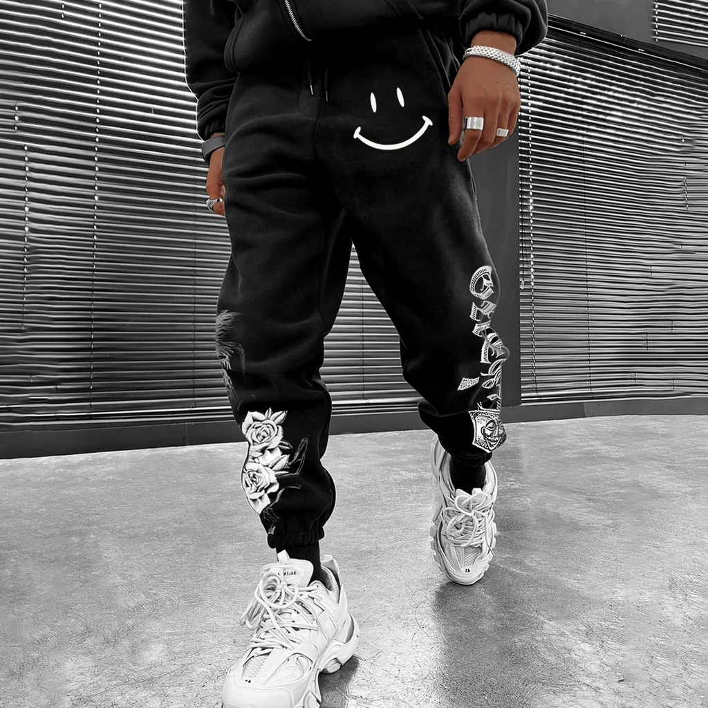 Fashion Smiley Print Casual Men'S Sweatpants