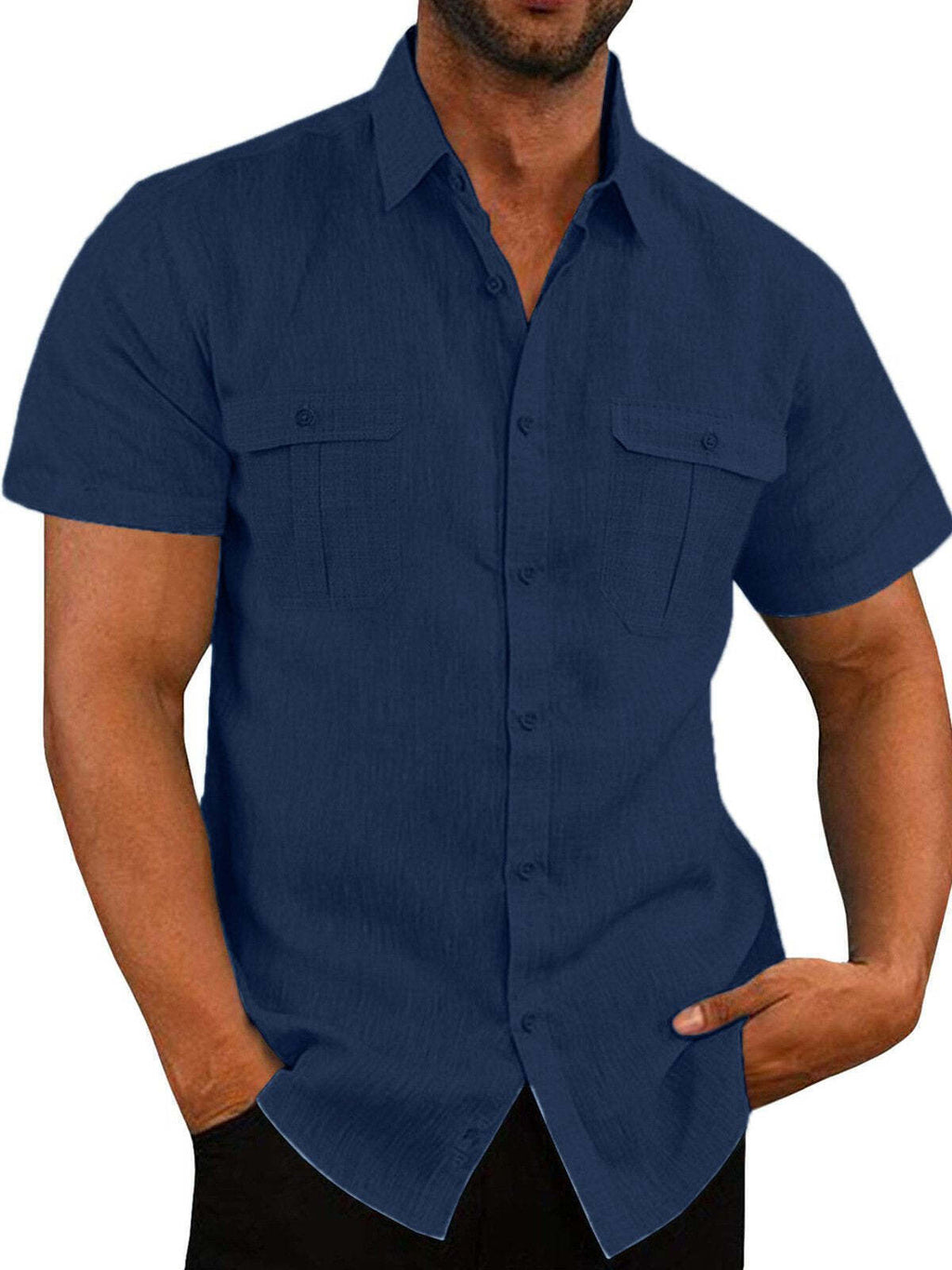 7-Pack Men's Shirts Double Pocket Cotton Linen Short Sleeve Shirts Casual Vacation Shirts💖Buy two packs for free shipping💖
