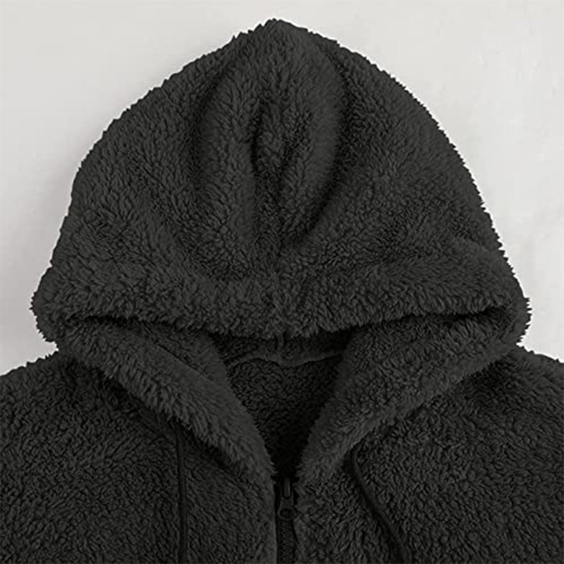 Men's Solid Color Fleece Zip-Up Drawstring Hoodie Sweatshirt