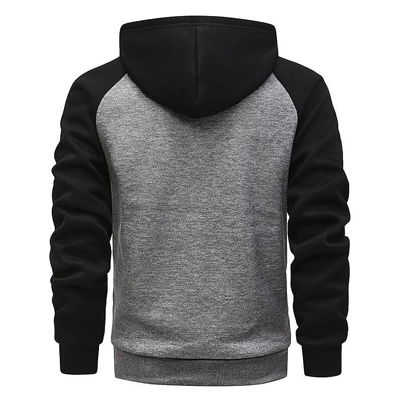 Men's Contrast Color Zip-up Hooded Fleece Cardigan Sweatshirt