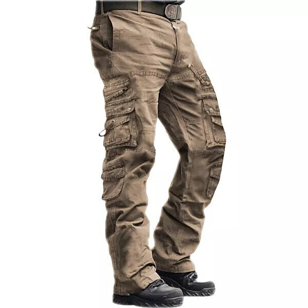 Men's Outdoor Vintage Washed Cotton Straight Multi-pocket Tactical Cargo Pants