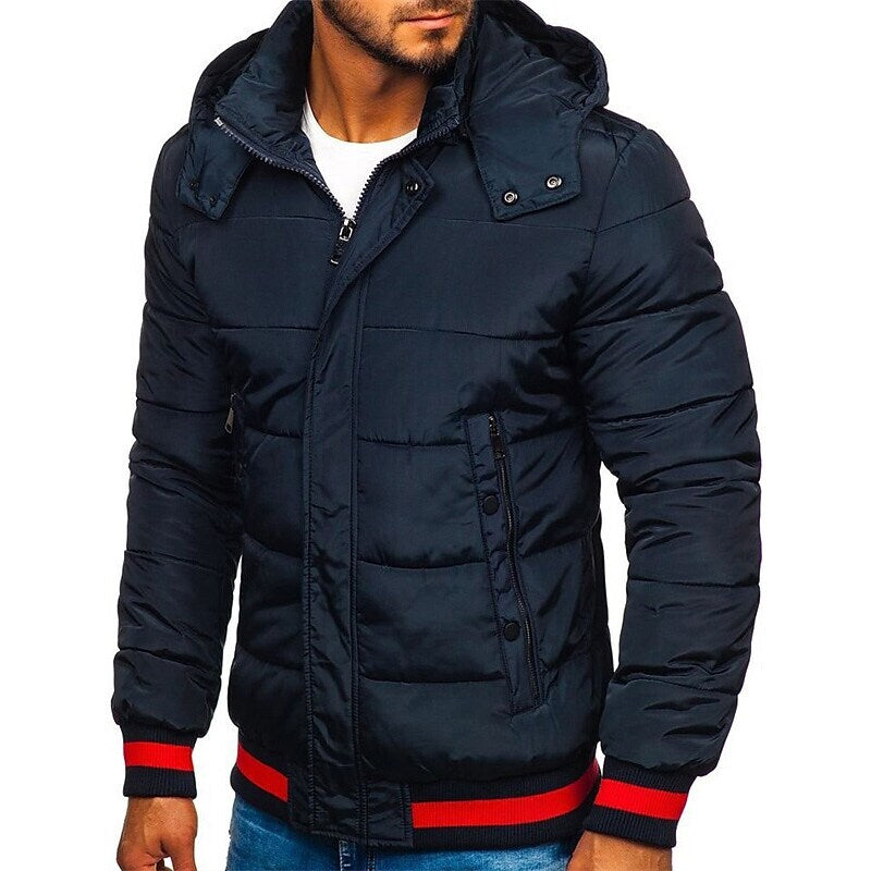 Men's Solid Color Outdoor Windproof Hooded Puffer Jacket