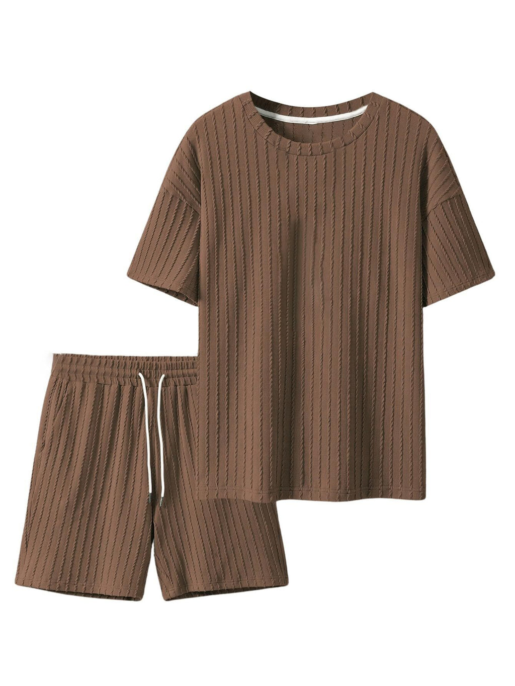 Men's Casual Textured Printed Short Sleeve Tee & Drawstring Waist Shorts Set